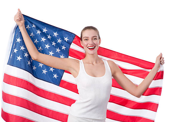 istock Woman with American flag 155376892
