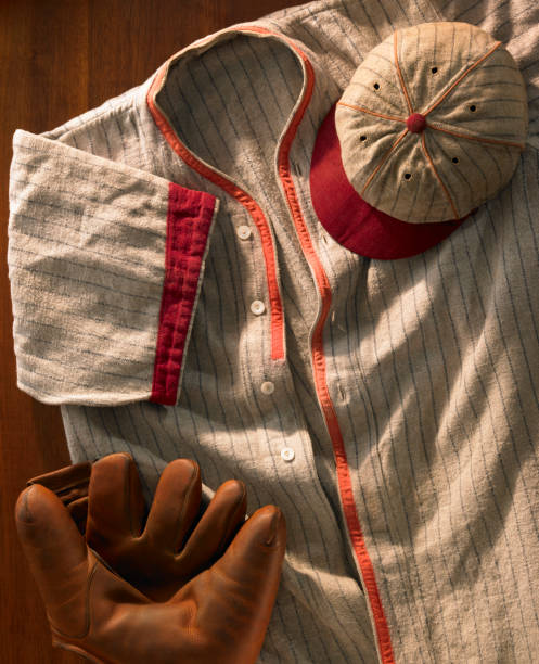 istock Old-time wool baseball uniform with cap and glove 155377127