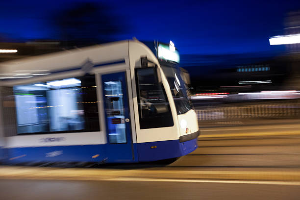 istock Tram at night with panning motion in Amsterdam 155377537