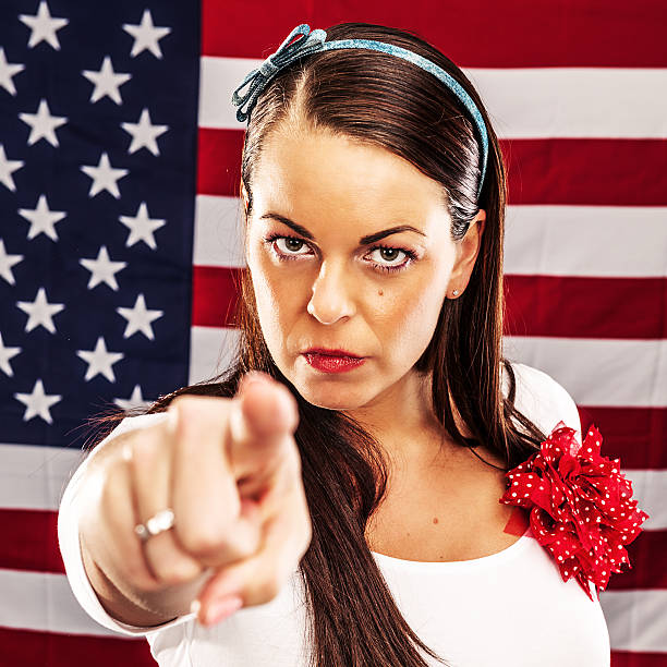 istock Woman infront of an american flag 155378432
