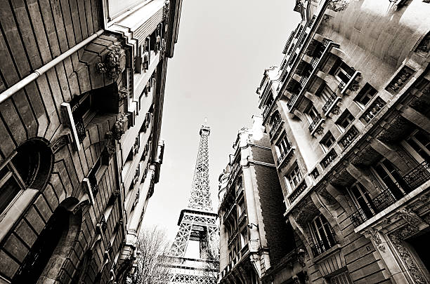 istock Eiffel tower  between buildings in Paris, France 155378469
