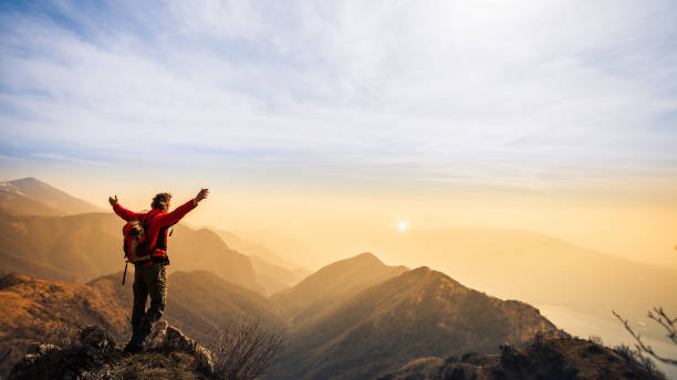istock Walker Hiker Men on top of the Mountain 155378509