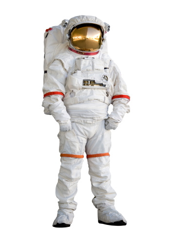 Astronaut space man ready for takeoff isolated on white.
