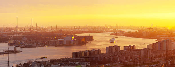istock Sunset of Rotterdam Harbor,elevated view 155378920