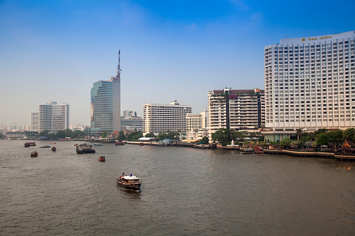 Bangkok,,  Thailand, Asia- June 20,2023:Skyline of Bangkok with the river Chao Praya, Bangkok, Thailand, Asia
