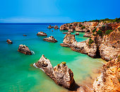 Saturated image of a colorful Algarve beach in Portugal