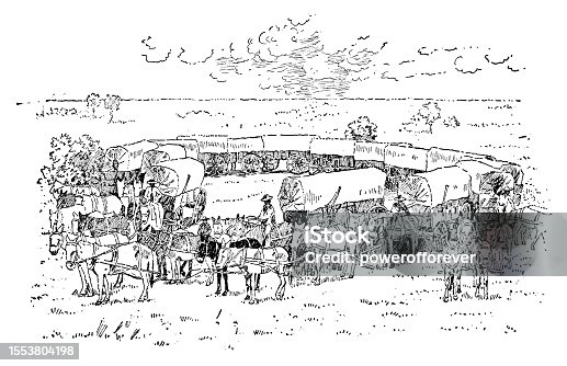 istock Circled Wagon Train Corral in New Mexico, United States - 19th Century 1553804198