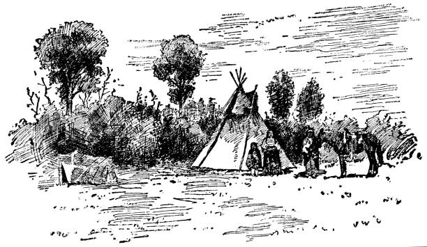 rodzina ludów kaw w kansas, stany zjednoczone - 19 wiek - north american tribal culture environment child plant stock illustrations