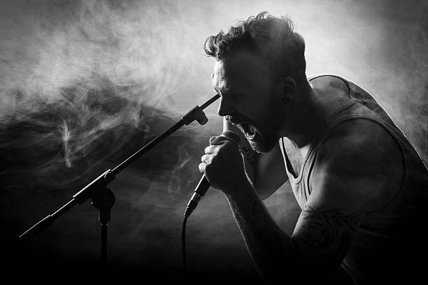 hardrock vocalist em concerto - tattoo men profile punk imagens e fotografias de stock
