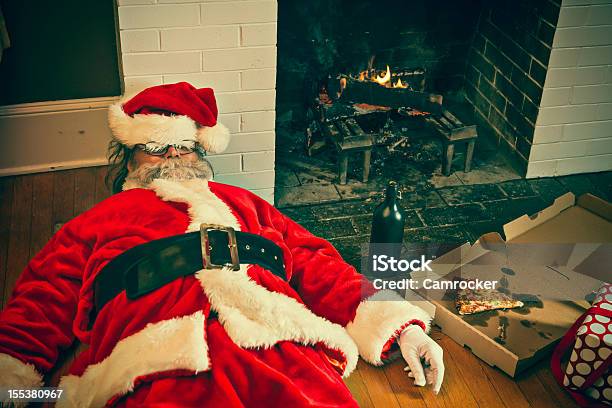 Bad Santa Drunk And Passed Out Stock Photo - Download Image Now - Santa Claus, Drunk, Christmas