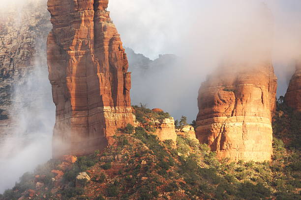 Pinnacle Rock Hoodoo Mist Sedona  outcrop stock pictures, royalty-free photos & images