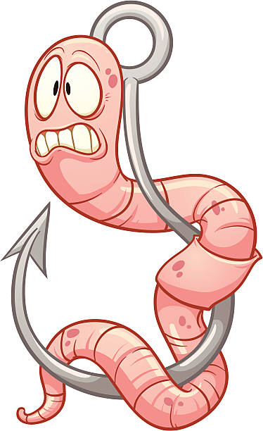 ilustraciones, imágenes clip art, dibujos animados e iconos de stock de gusano de historieta el anzuelo de pesca - fishing worm