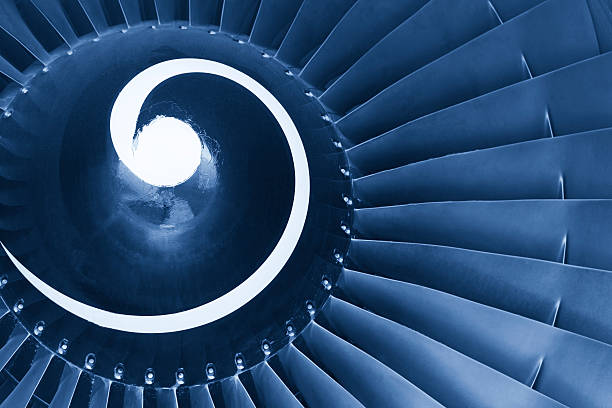Close-up of jet engine turbine