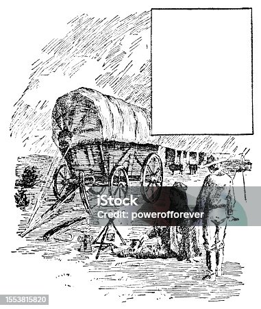 istock Settlers in Camp with a Coverd Wagon on the Santa Fe Trail in New Mexico, United States - 19th Century 1553815820