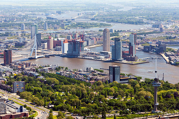 Rotterdam, The Netherlands, November 6, 2018: view from river island Brienenoord towards downtown and the skyline