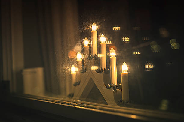 Christmas light on a window, Sweden stock photo