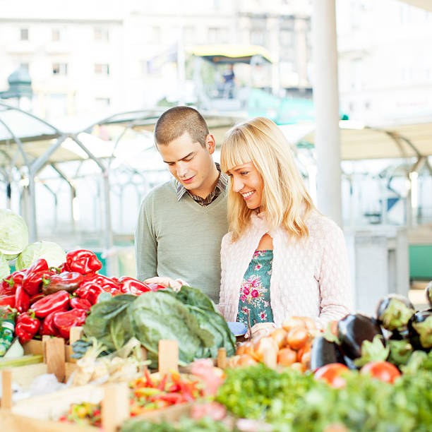 istock Couple shopping at open market. 155382943