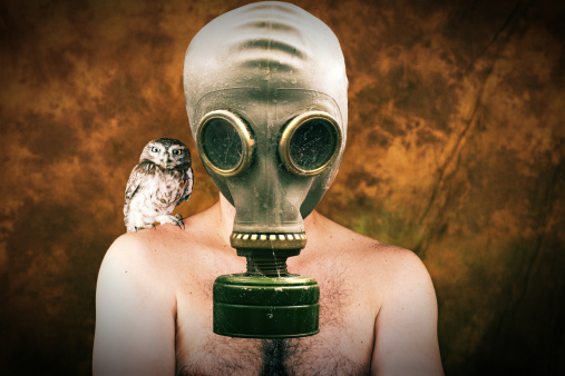 human and his bird in dirty planet