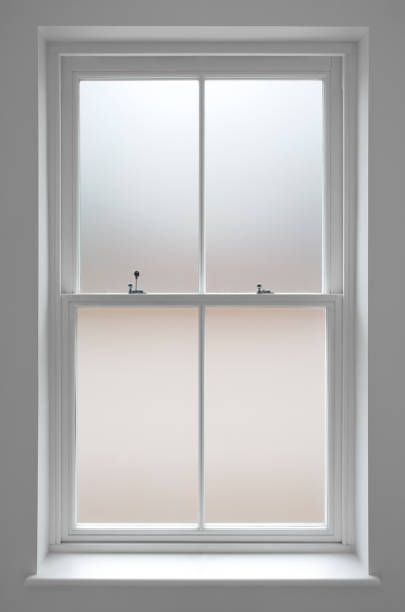 bathroom window a modern bathroom window with frosted glass set in a grey wall. window latch stock pictures, royalty-free photos & images