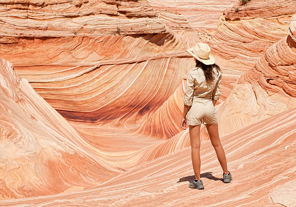 ranger de supervisionar a onda, coyote buttes - rock strata natural pattern abstract scenics imagens e fotografias de stock