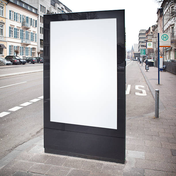 istock Blank advertising billboard on city street, bus stop 155384139