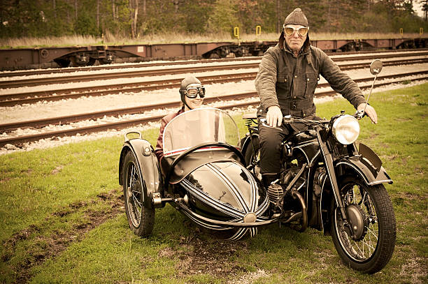 Motorcycle with Sidecar - 1935 Style  sidecar stock pictures, royalty-free photos & images