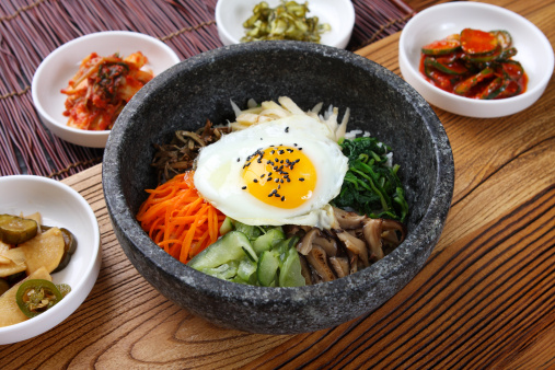 Hot Stone Pot Bi Bim Bap - Korean Rice Dish Mixed with Vegetables