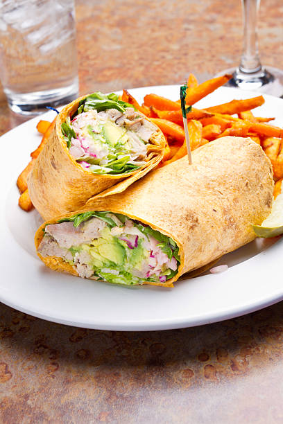 Tuna Avocado Wrap with Sweet Potato Fries