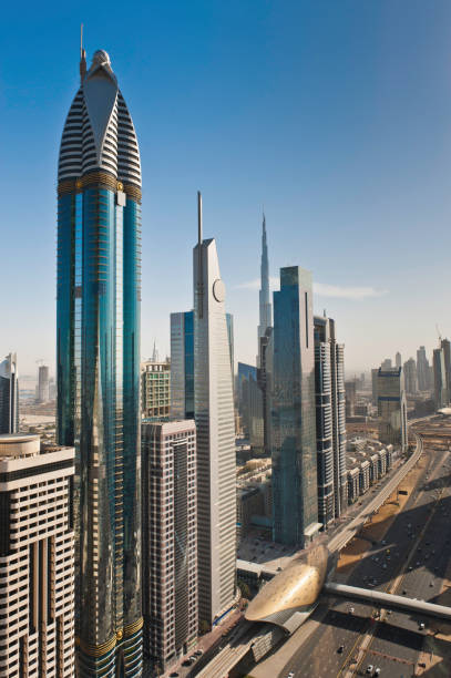 istock Futuristic skyscrapers monorail highway Dubai 155385583