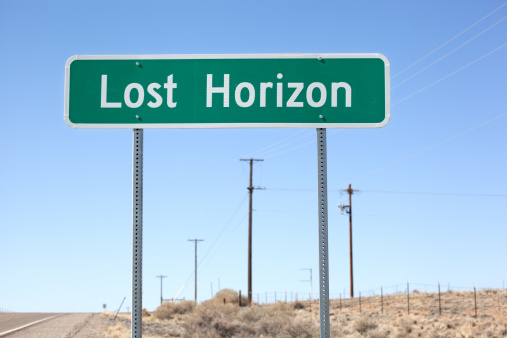 road sign for lost horizon on the side of the world famous route 66.  horizontal composition taken on the laguna pueblo, new mexico.