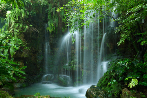 Deep forest waterfall in Thailand.Erawan waterfall National Park Kanjanaburi Thailand.