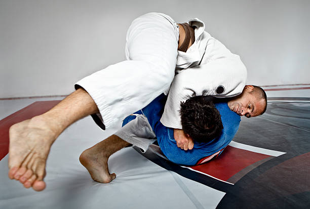Two Men in Jiu-Jitsu Training brazilian jiu jitsu photos stock pictures, royalty-free photos & images