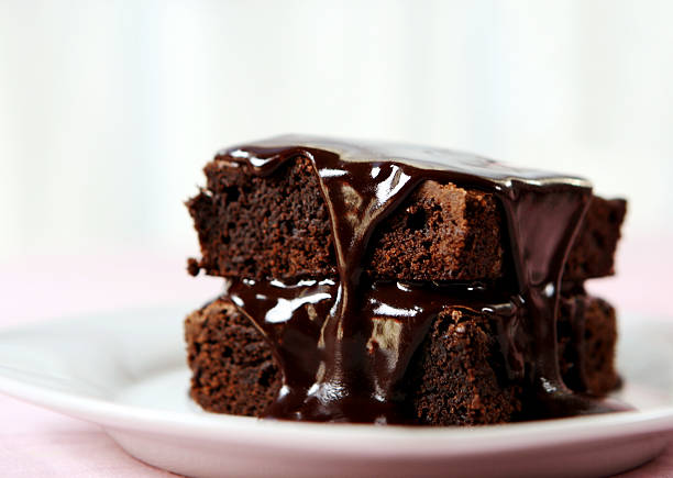 Chocolate brownie dessert close-up stock photo