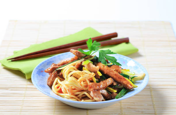 istock Pork meat stripes and noodles 155385937