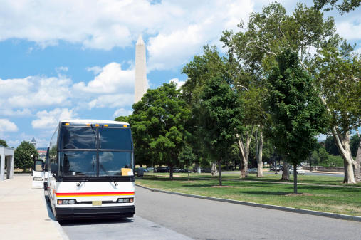 Washington monument with a tour bus Washington dc