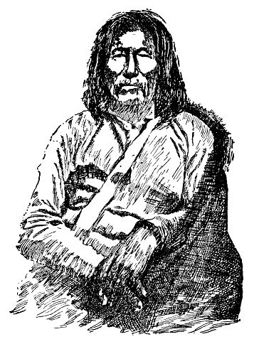 Portrait of Satank or Set-angya or Set-ankeah (Sitting Bear) of the Kiowa/Ka'igwu peoples. Vintage etching circa 19th century.
