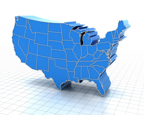 3d render of extruded USA map, accurate clipping path included so that you can change the background