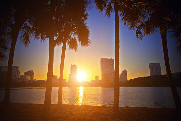 Downtown Orlando In Florida United States. Metropolis Downtown District. Stunning Cityscape. Eola Park Scene. Downtown Orlando In Florida United States. Nature Scenery. Outdoor Skyline.