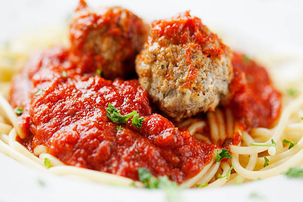 Italian food: plate of spaghetti with meatballs and marinara sauce. You might also be interested in these: