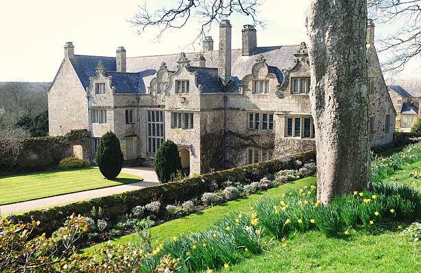 Mansion An English Elizabethan mansion in the spring sunshine. elizabethan style stock pictures, royalty-free photos & images