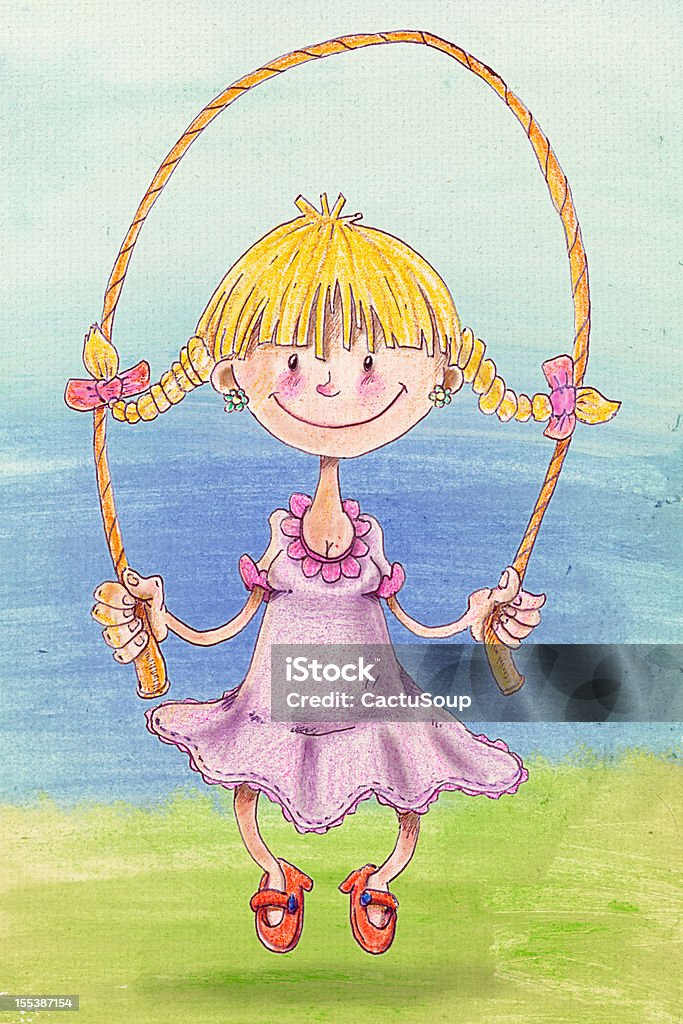 Jumping rope Little girl jumping rope. Handmade and painted by CactuSoup 10-11 Years stock illustration