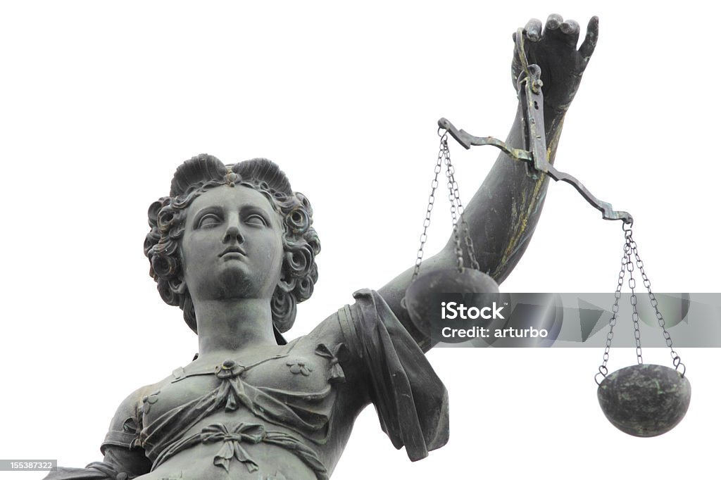 Senhora Justiça contra branco Céu - Royalty-free Balança da Justiça Foto de stock