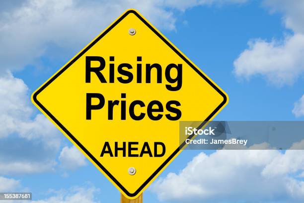 Rising Prices Ahead Road Sign Stock Photo - Download Image Now - Color Image, Currency, Directional Sign