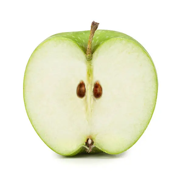 Half green apple  cross section, isolated on white background. Clipping Path included