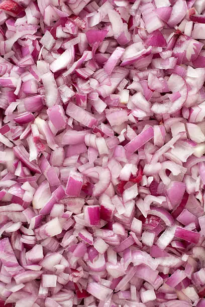 Top view of chopped red onions