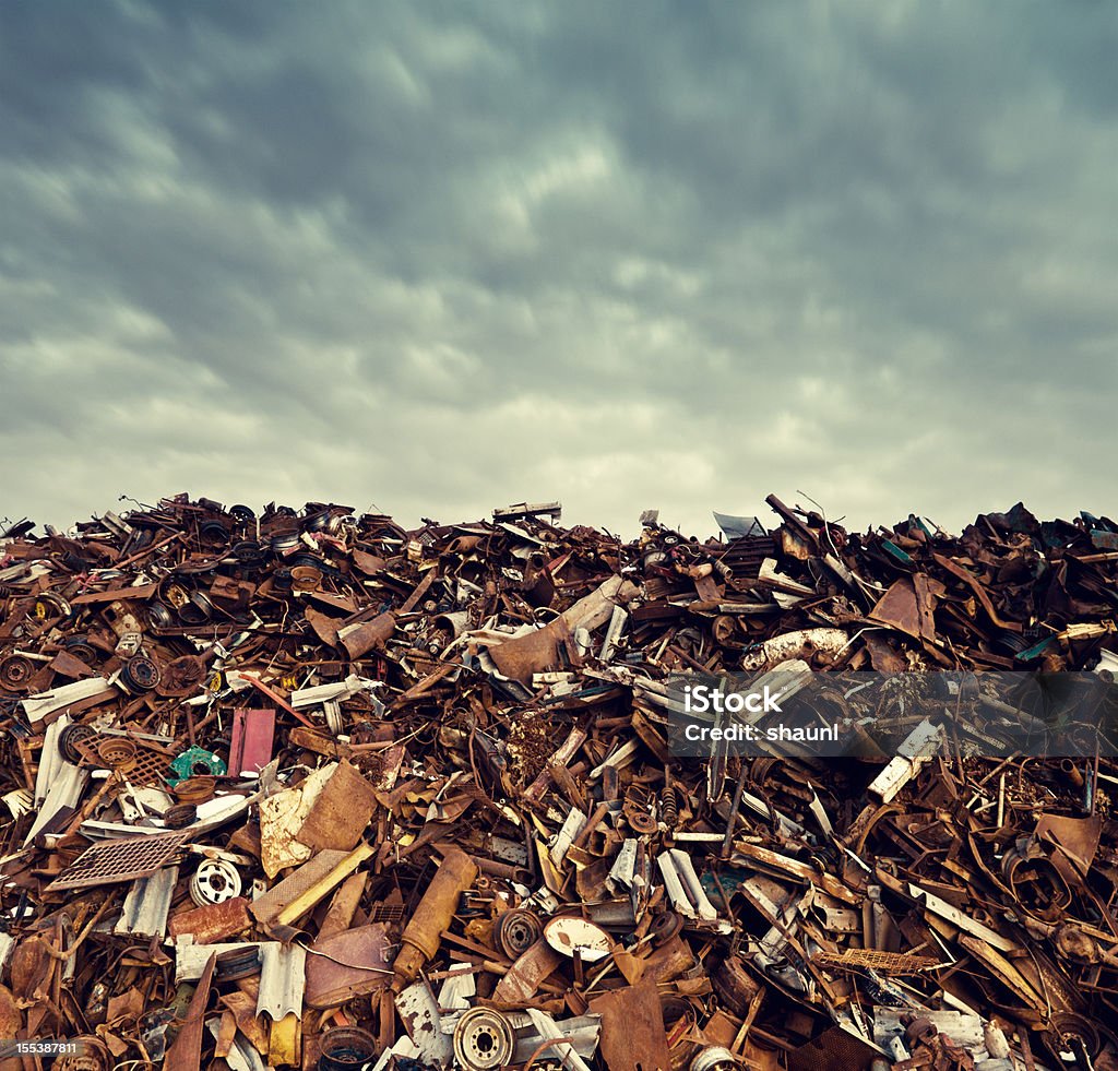 Metalscape A massive pile of scrap metal in a junkyard.  Long exposure, mild cross processing. Scrap Metal Stock Photo