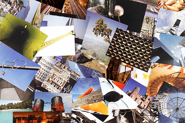 Lots of photograph collections in one image Collection of printed photos. briefcase photos stock pictures, royalty-free photos & images