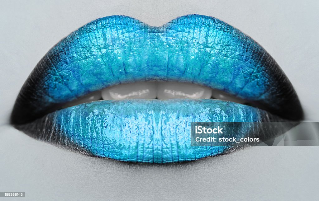 blue lips woman blue with black lips. Blue Stock Photo