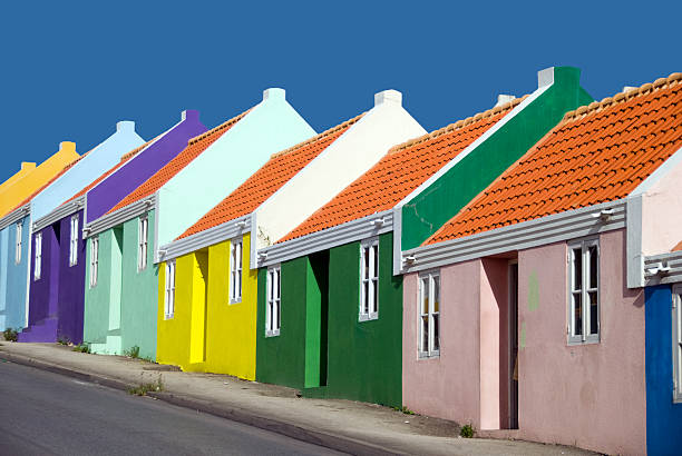 Row of colorful caribbean houses  curaçao stock pictures, royalty-free photos & images
