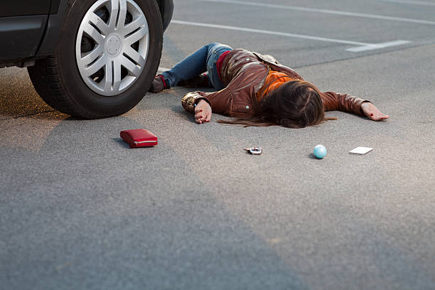 istock Traffic accident..young woman hit by a car 155388788